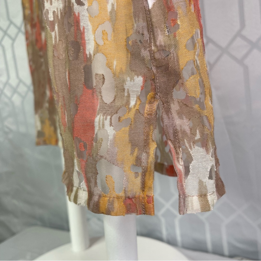 Ruby Rd. Abstract Earthy Watercolor Sheer Button Up Blouse Size 8 - Picture 8 of 14